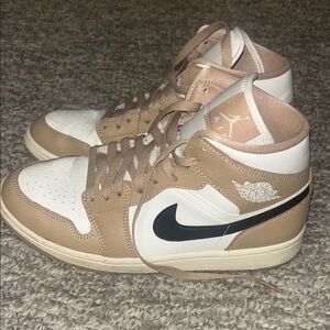 Nike Air Jordan Mid in Tan and White with Black Swoosh